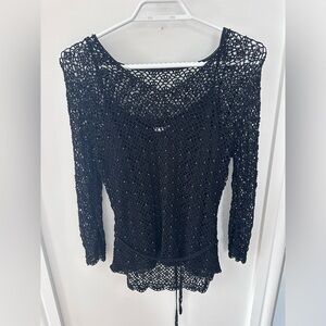 Y2K Vintage Chic Black Crochet Women's Blouse